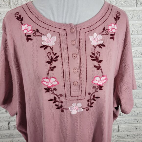 Woman Within Women Top 2X Plus Short Sleeve Pink Embroidered Eyelet Comfy PIN31E - Picture 5 of 9